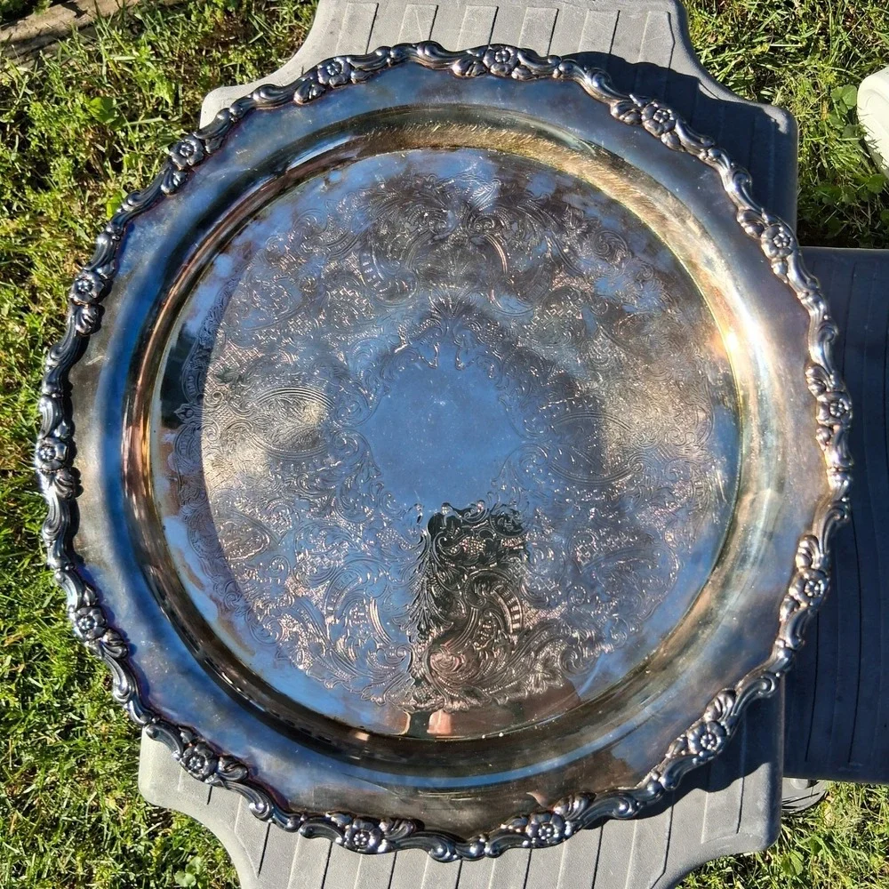 Vintage Silver Plated Butler's Tray: Oneida Floral Etched Serving Platter